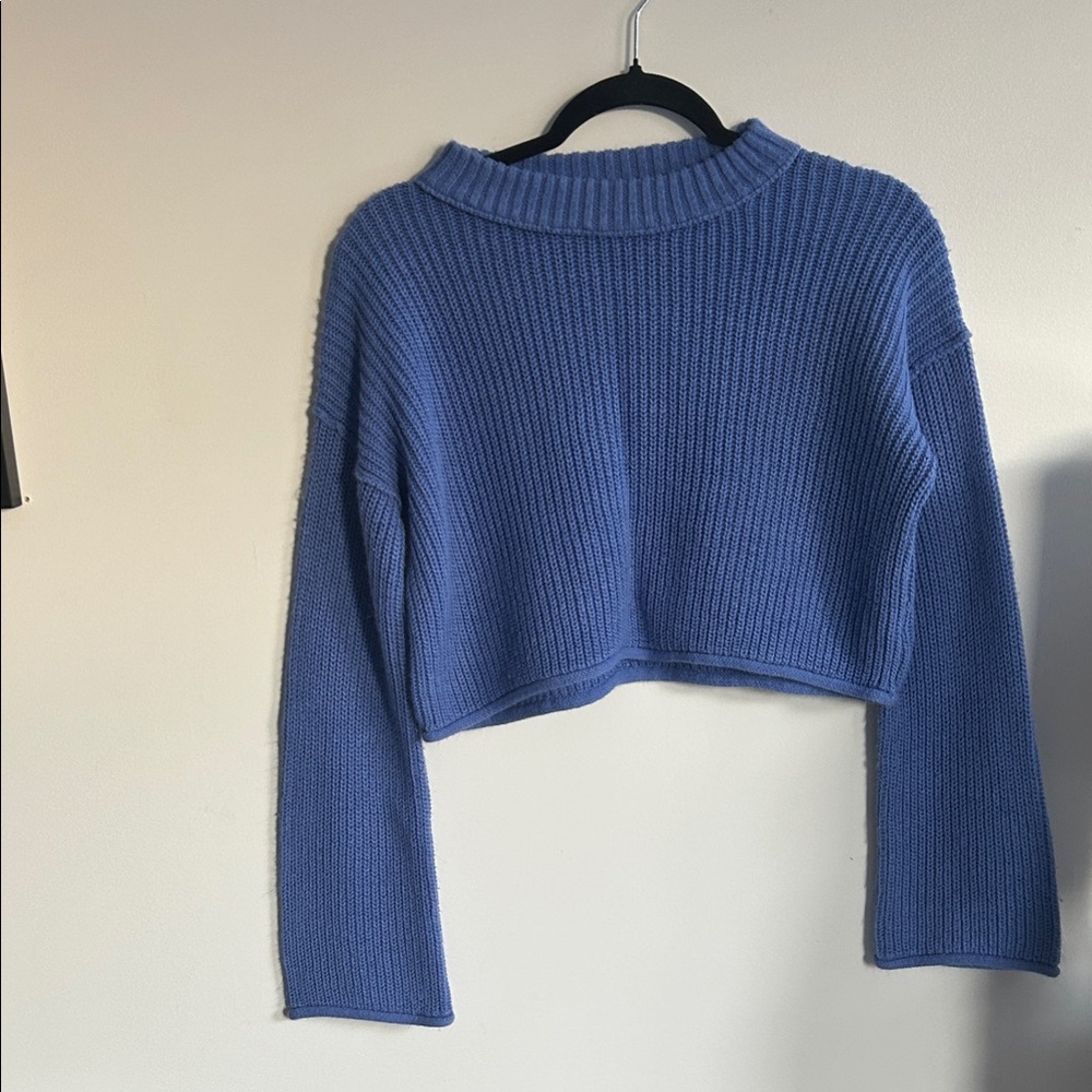 Wild Fable Women's Ribbed Blue Cropped Sweater